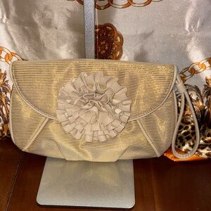 Loeffler Randall Gold Clutch with Ruffle Detail